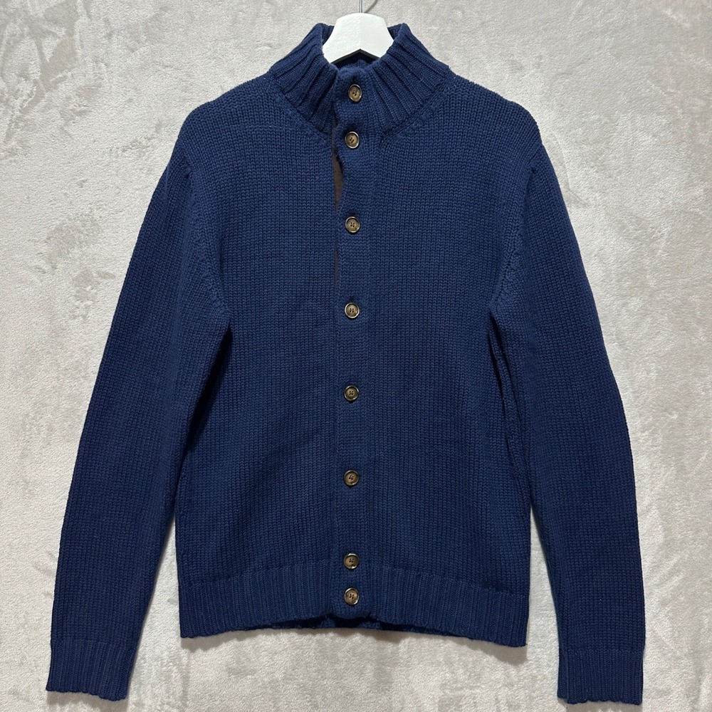 Il Borgo Cashmere for Neiman Marcus Blue Button Cardigan Elbow Patches Mens 50